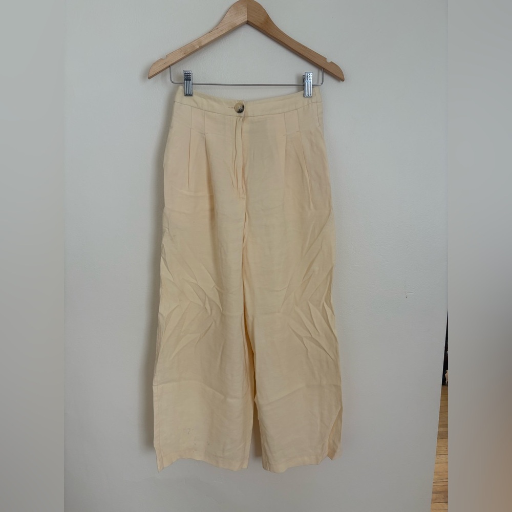 Topshop Cream Wide Leg Cropped Pants